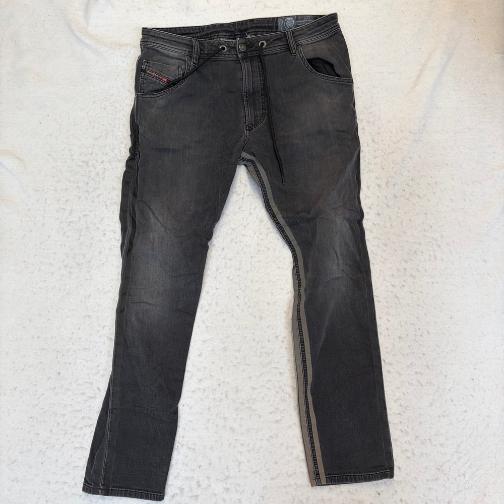 Diesel Krooley-X-SP2-NE JoggJeans Men 32 Black Side Stripe Tapered Jogger Jeans